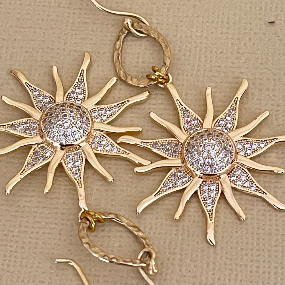 Radiant Sunburst Earrings — 24K Gold Pavé w/ Graceful Movement, Pierced or Clips
